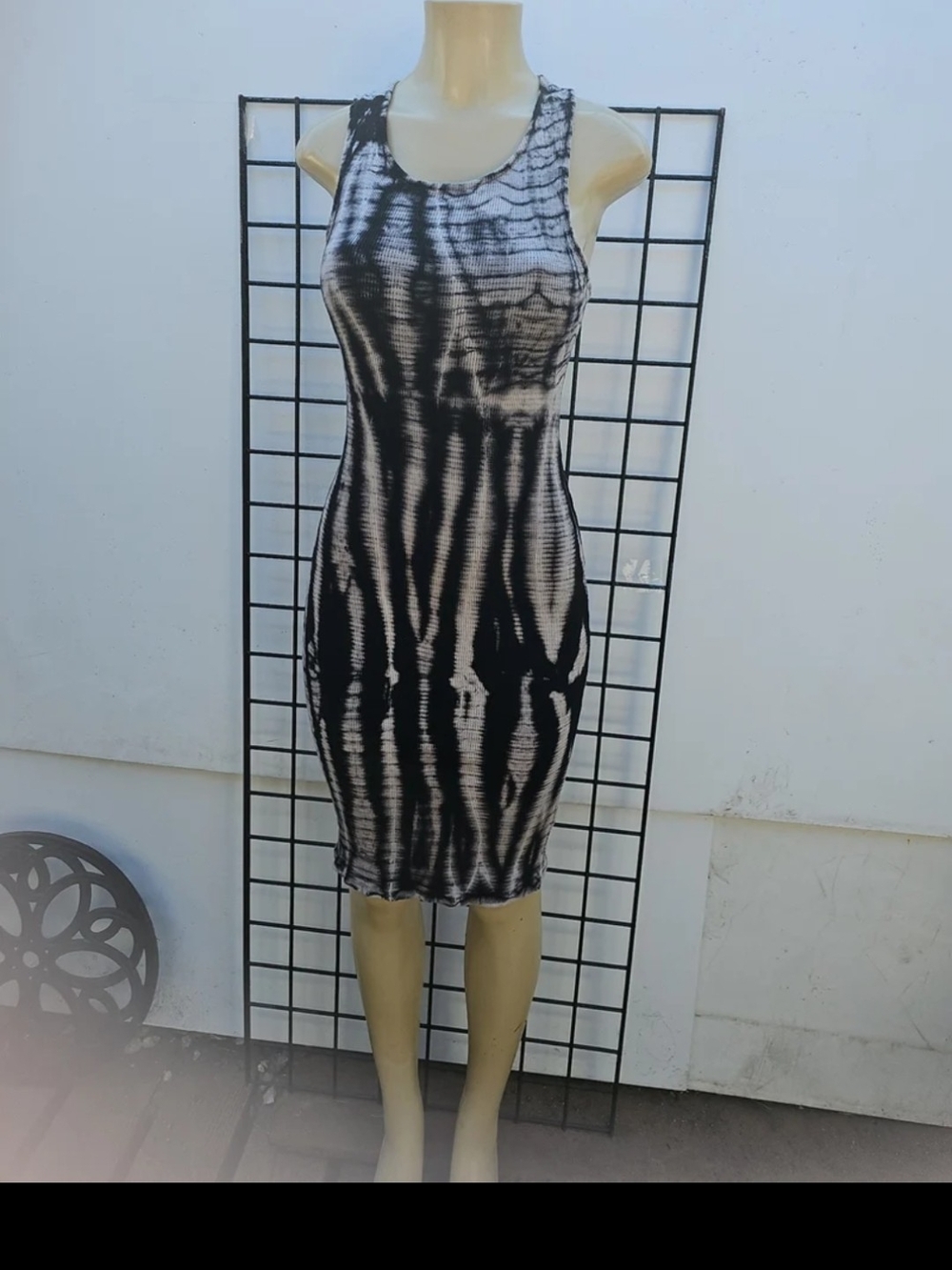 Phanuel Black & White Tie-Dye Midi Bodycon Dress